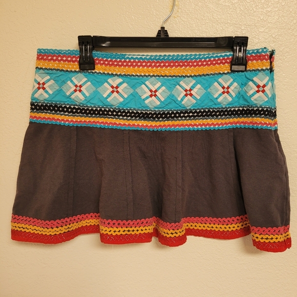 Y2K Free People Mini Skirt Boho Red Turquoise Orange And Grey - Picture 1 of 5